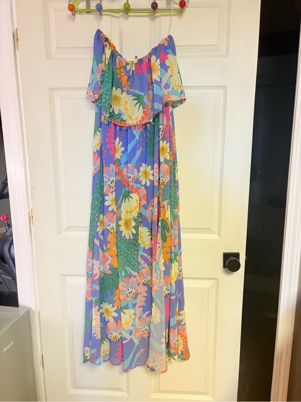 Off-Shoulder entro Floral Maxi Dress in Lavender Multi large